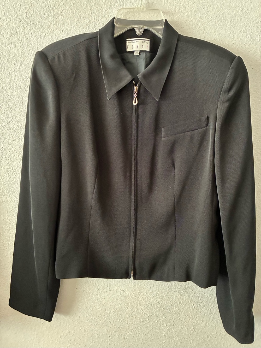 Ann Tijan for Kenar 12P Women's Black Zip-Front Cropped Jacket Bolero VTG 90s